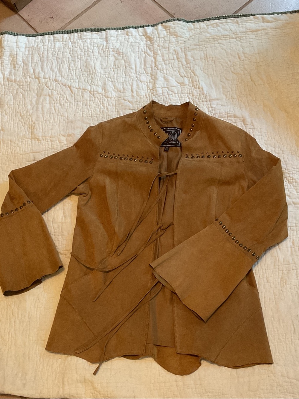 Chi By Falchi Suede Leather Studded Coat Western Boho Jacket Size M - Picture 2 of 14
